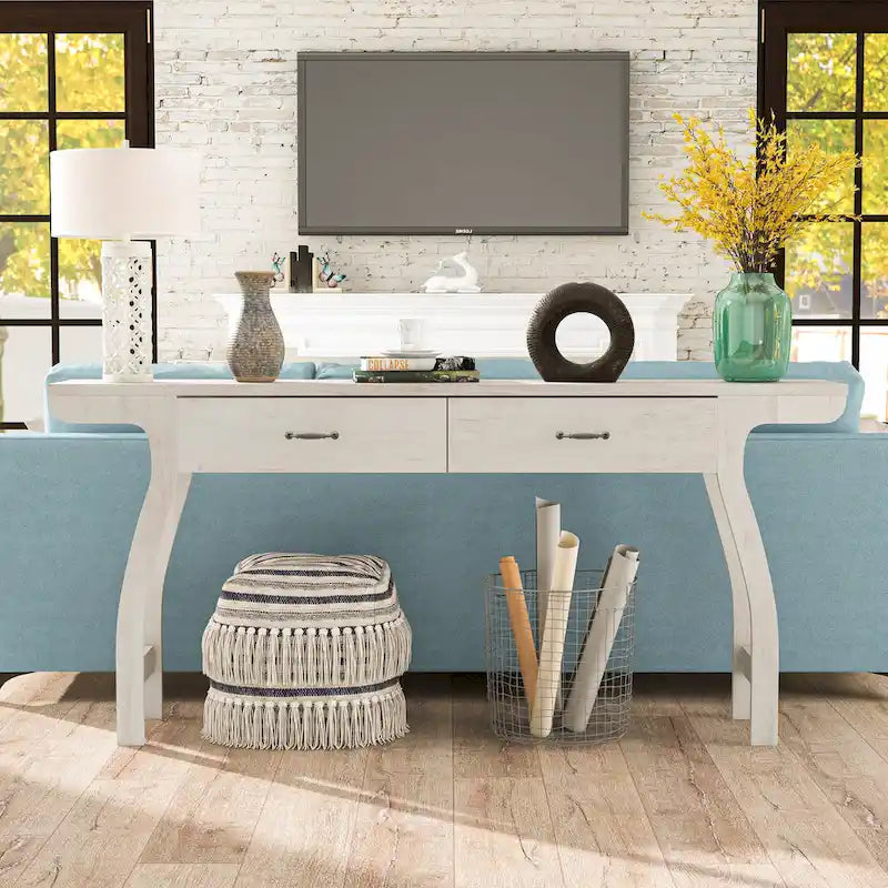 Table console Jessica en chêne blanc contemporain de 178 cm avec 2 tiroirs par Furniture of America