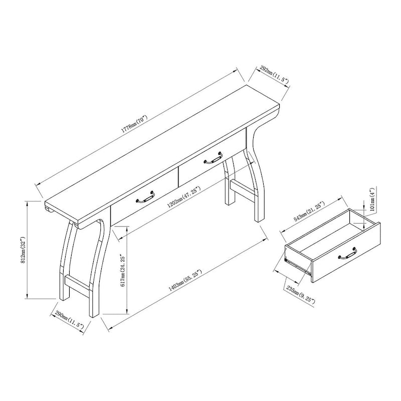 Table console Jessica en chêne blanc contemporain de 178 cm avec 2 tiroirs par Furniture of America