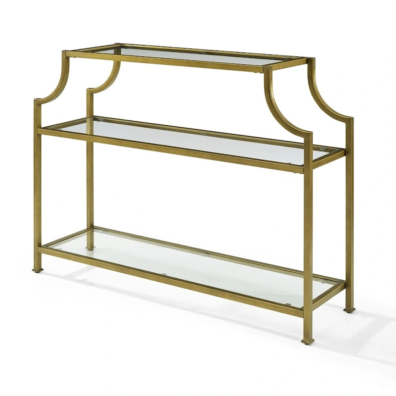 Console de service à 3 niveaux Crosley Aimee en acier avec finition verre/dorée