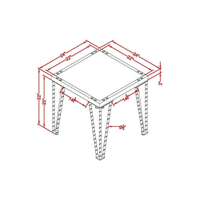Tavolino quadrato Fizi Industrial Black da 24 pollici in metallo di Furniture of America