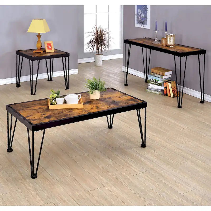 Tavolino quadrato Fizi Industrial Black da 24 pollici in metallo di Furniture of America