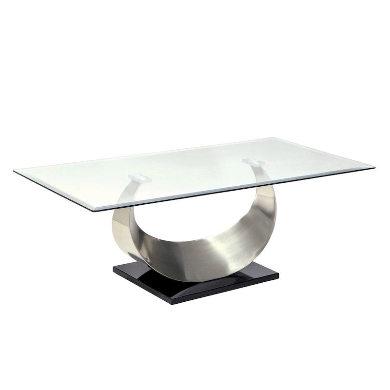 Tavolino da caffè e tavolino laterale contemporanei Heer Silver da 48 pollici con piano in vetro a forma di U, set da 2 pezzi di Furniture of America