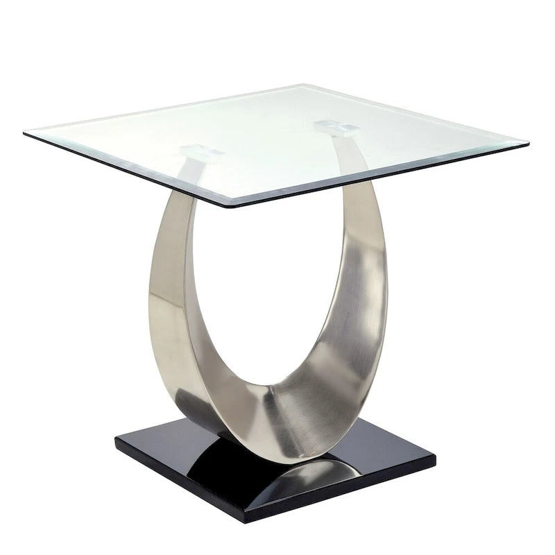Tavolino da caffè e tavolino laterale contemporanei Heer Silver da 48 pollici con piano in vetro a forma di U, set da 2 pezzi di Furniture of America