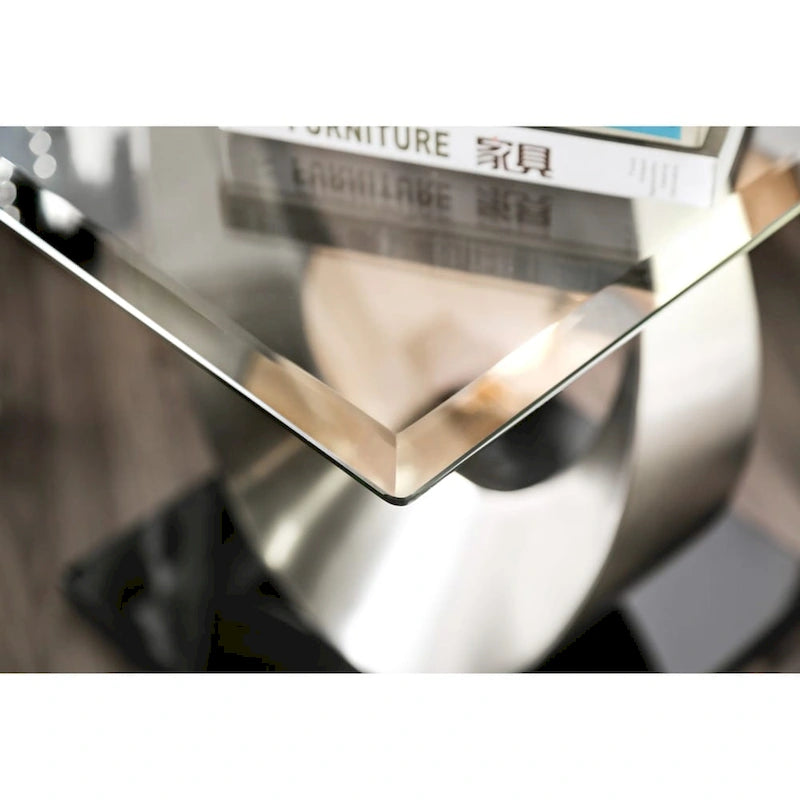 Tavolino da caffè e tavolino laterale contemporanei Heer Silver da 48 pollici con piano in vetro a forma di U, set da 2 pezzi di Furniture of America