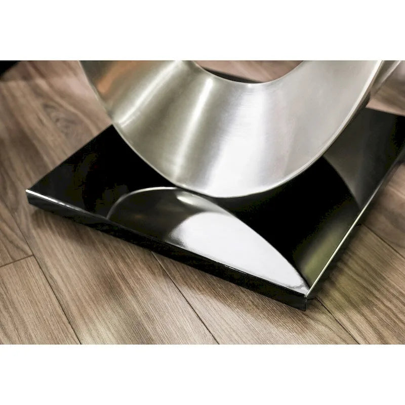 Tavolino da caffè e tavolino laterale contemporanei Heer Silver da 48 pollici con piano in vetro a forma di U, set da 2 pezzi di Furniture of America