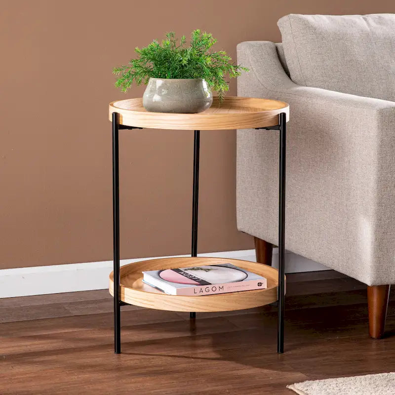 SEI Furniture Vaquero Tavolino Rotondo Moderno con Ripiano in Legno