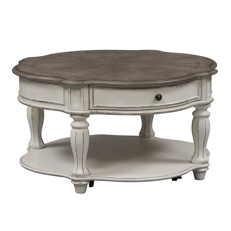Table basse ronde blanche antique Magnolia Manor