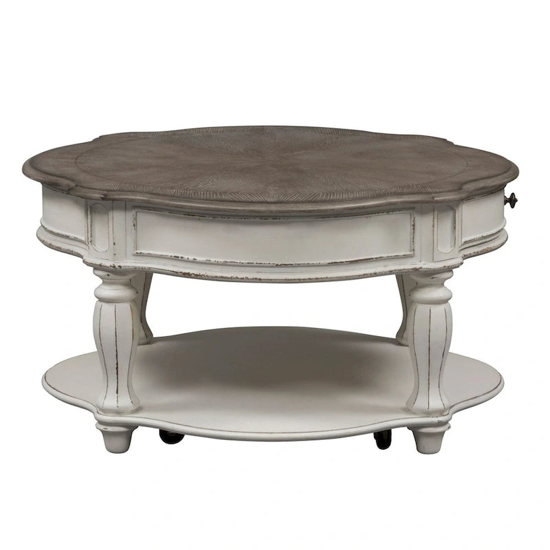 Table basse ronde blanche antique Magnolia Manor