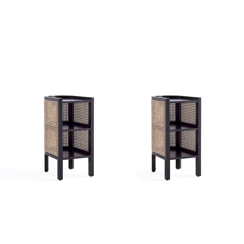 Tavolino Versailles Manhattan Comfort in nero e canna naturale
