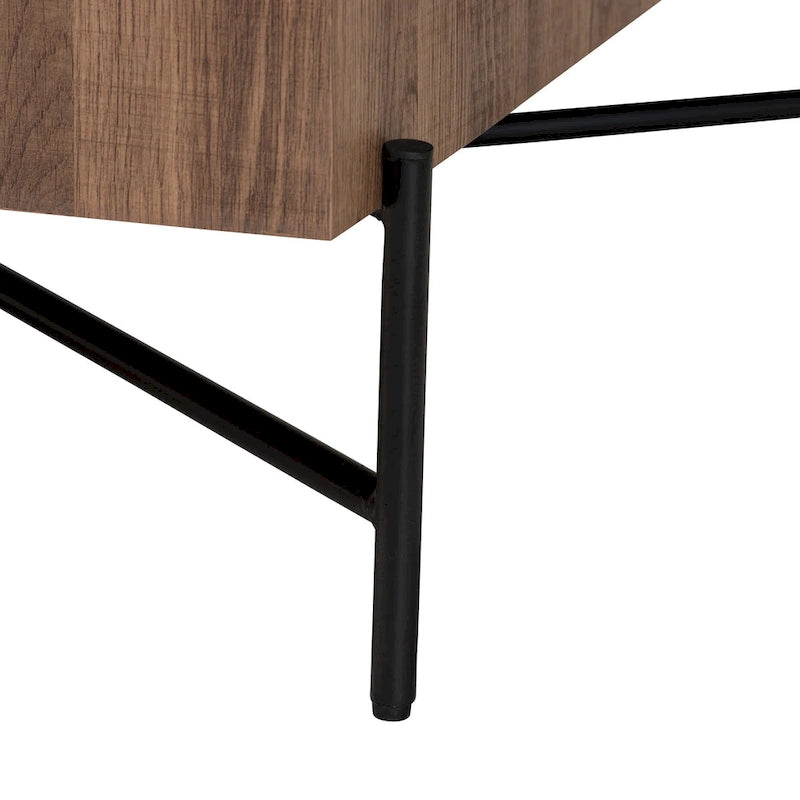 Tavolino da Caffè Industriale Moderno Savion in Legno Finitura Noce e Metallo Nero
