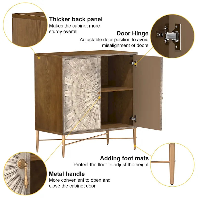 Mobile credenza accentato Clihome a 2 ante in legno vintage