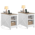Moasis Lot de 2 tables d'appoint avec station de charge et rangement, 2 prises de courant et 2 ports USB