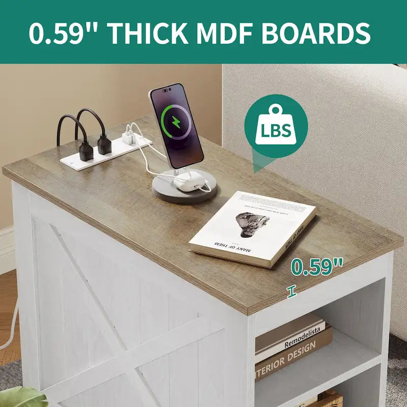 Moasis Lot de 2 tables d'appoint avec station de charge et rangement, 2 prises de courant et 2 ports USB