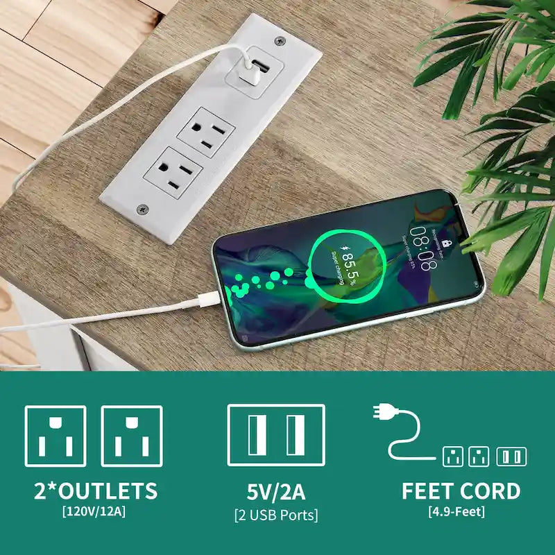 Moasis Lot de 2 tables d'appoint avec station de charge et rangement, 2 prises de courant et 2 ports USB