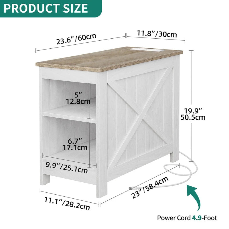 Moasis Lot de 2 tables d'appoint avec station de charge et rangement, 2 prises de courant et 2 ports USB