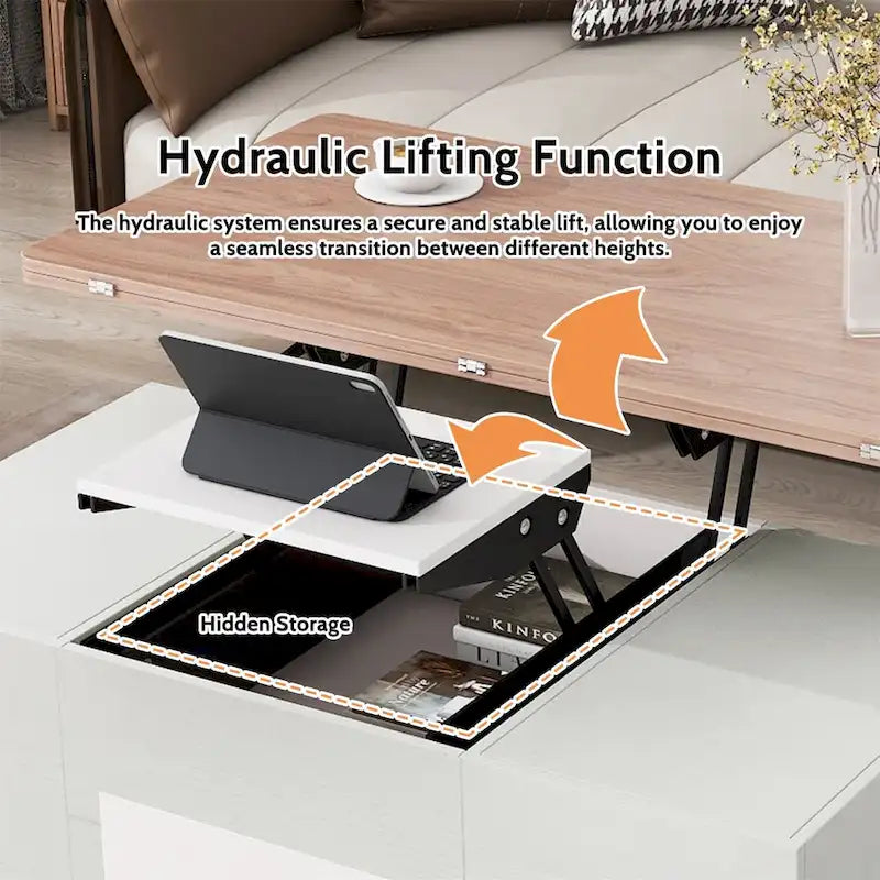 Table basse moderne multifonctionnelle avec plateau relevable Merax