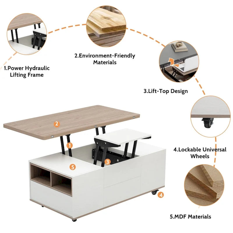 Table basse moderne multifonctionnelle avec plateau relevable Merax