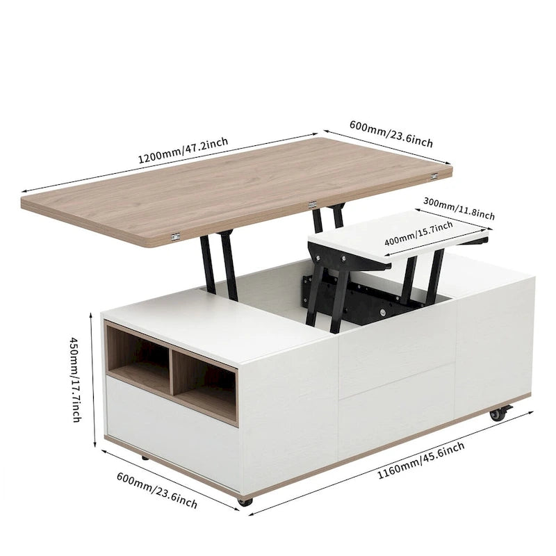 Table basse moderne multifonctionnelle avec plateau relevable Merax