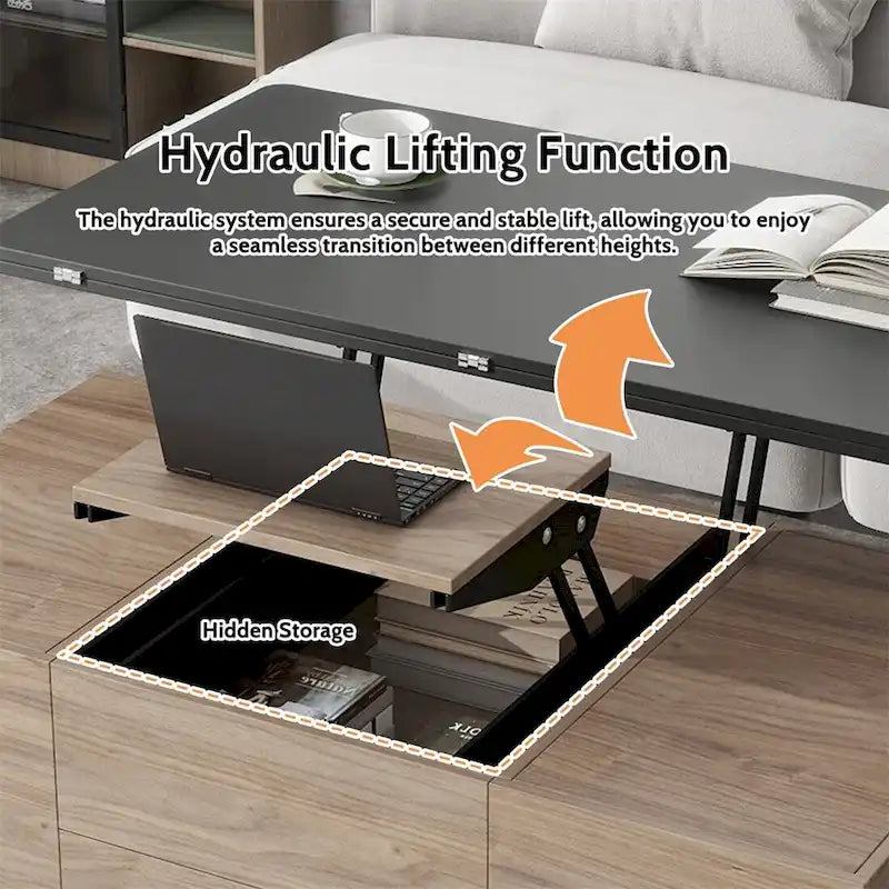 Table basse moderne multifonctionnelle avec plateau relevable Merax