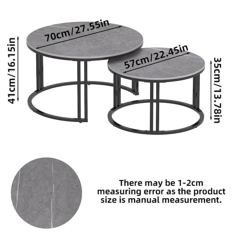 2 tavolini rotondi sovrapponibili Sintered Stone Top Gambe in metallo - 27x16