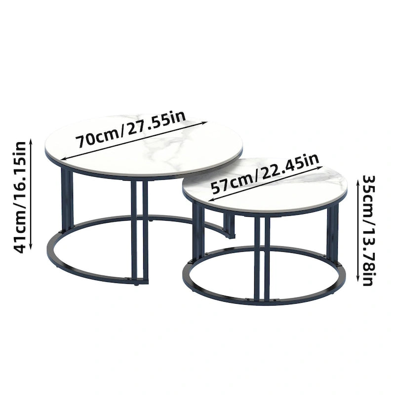 2 tavolini rotondi sovrapponibili Sintered Stone Top Gambe in metallo - 27x16
