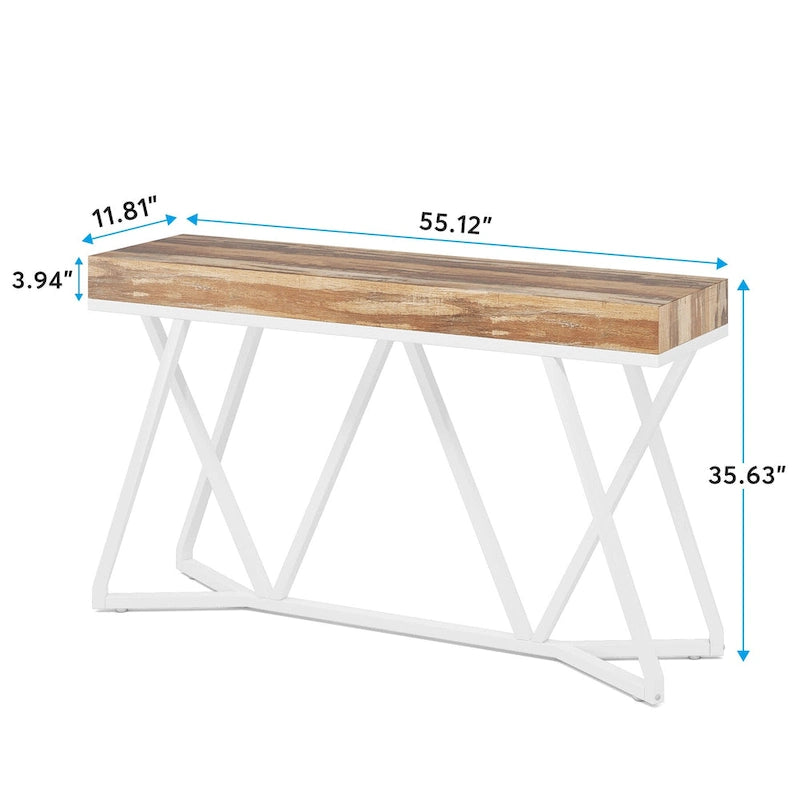 Console de 55 pouces en bois, table d'entrée/derrière canapé avec pieds en métal uniques