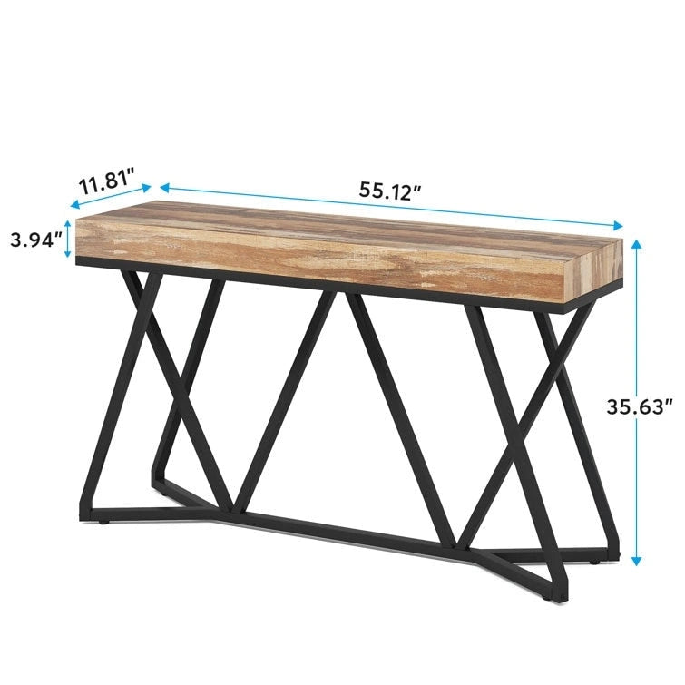Console de 55 pouces en bois, table d'entrée/derrière canapé avec pieds en métal uniques