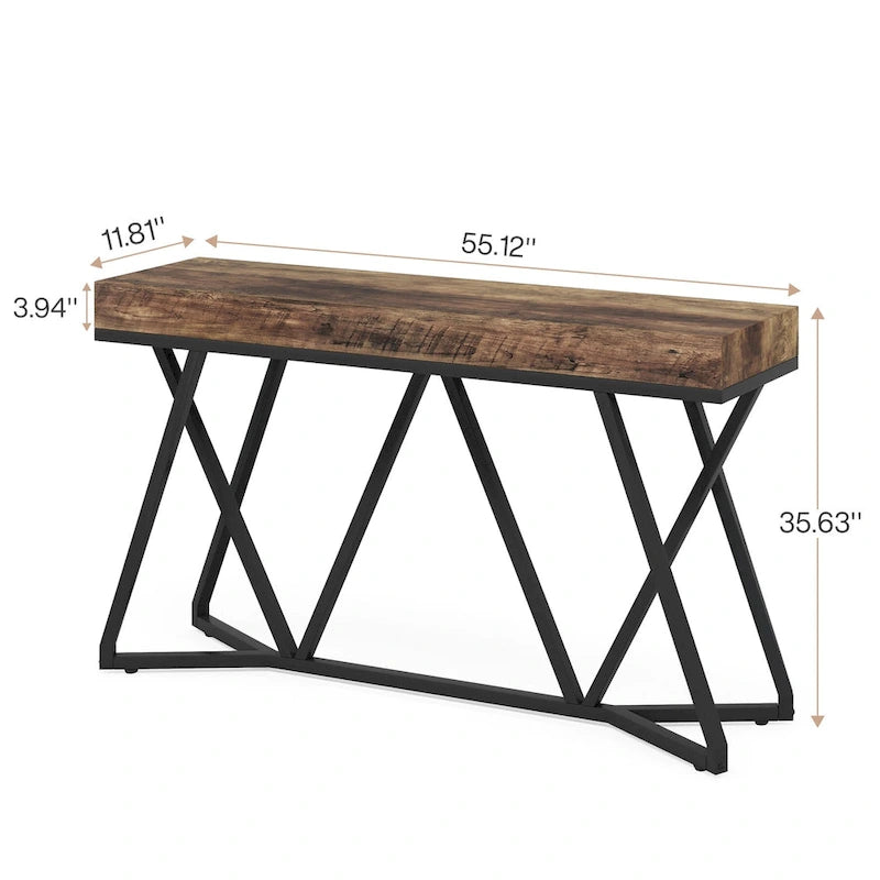 Console de 55 pouces en bois, table d'entrée/derrière canapé avec pieds en métal uniques