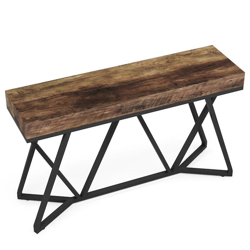 Console de 55 pouces en bois, table d'entrée/derrière canapé avec pieds en métal uniques