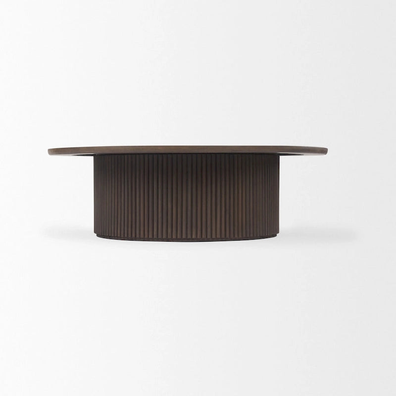 Tavolino da caffè rotondo Terra con scanalature in legno marrone scuro 48L x 48W x 15H