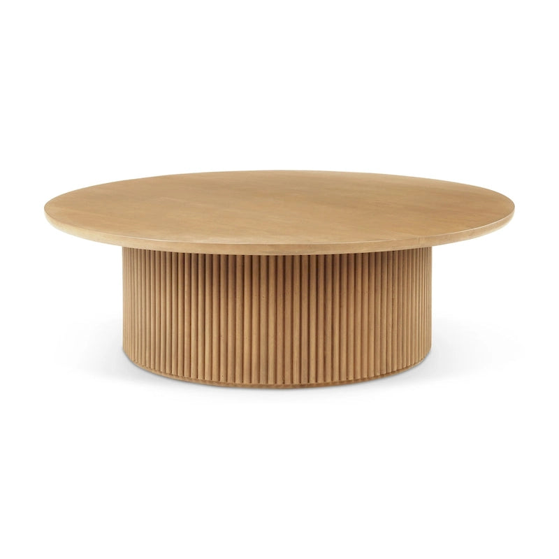 Tavolino da caffè rotondo Terra con scanalature in legno marrone scuro 48L x 48W x 15H