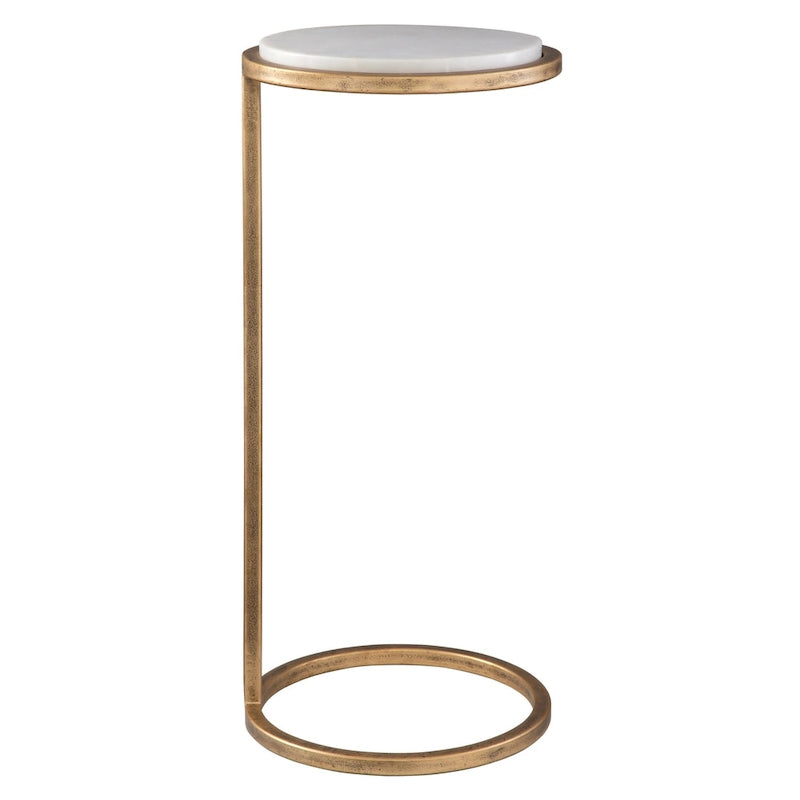 Table d'appoint Copper Grove en fer vieilli doré et marbre blanc massif