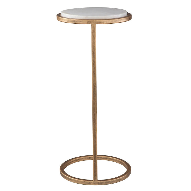Table d'appoint Copper Grove en fer vieilli doré et marbre blanc massif
