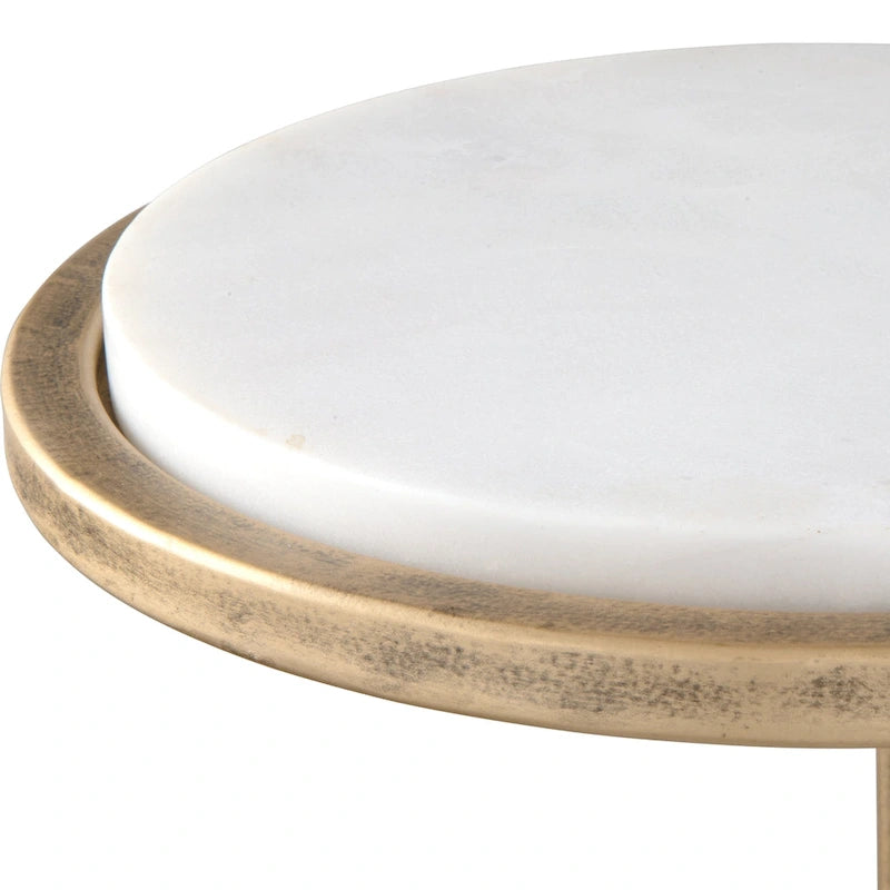 Table d'appoint Copper Grove en fer vieilli doré et marbre blanc massif