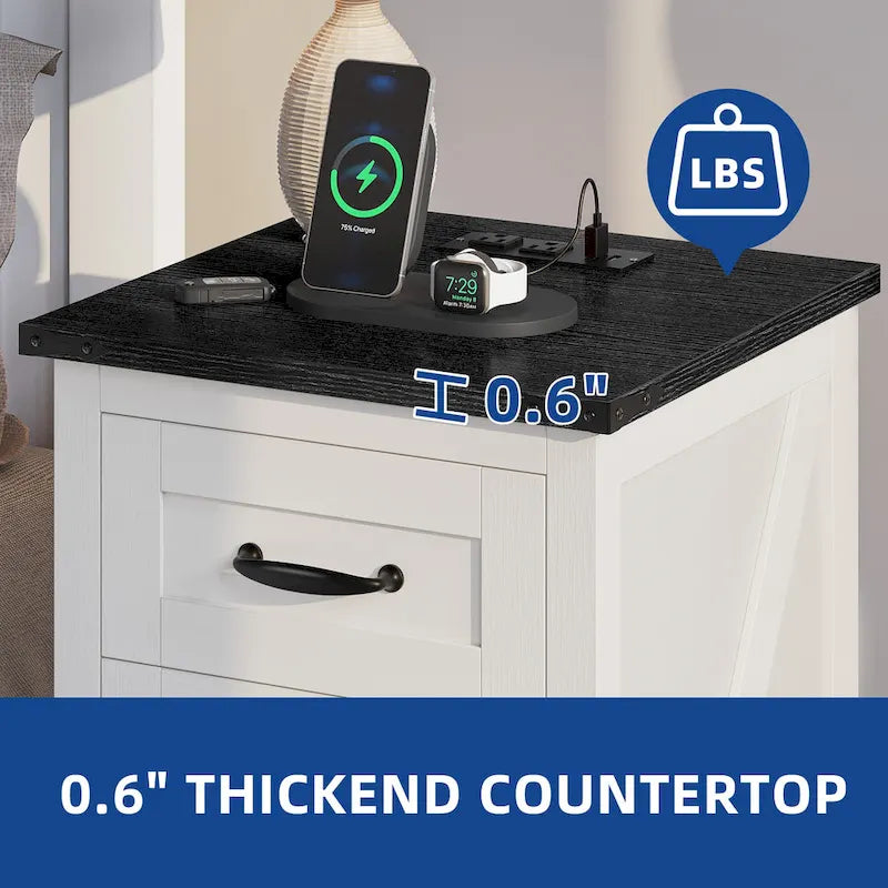 Table d'appoint Moasis LED avec étagère et tiroir, avec station de charge et prise de courant