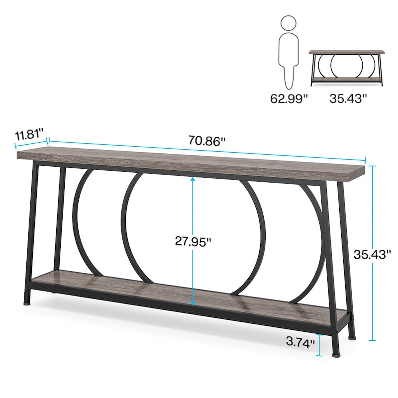 Tavolo Consolle Stretto Extra Lungo da 180 cm con Struttura in Metallo per Ingresso Soggiorno
