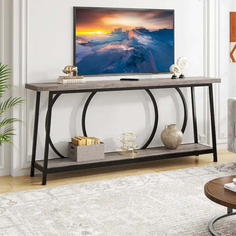 Tavolo Consolle Stretto Extra Lungo da 180 cm con Struttura in Metallo per Ingresso Soggiorno