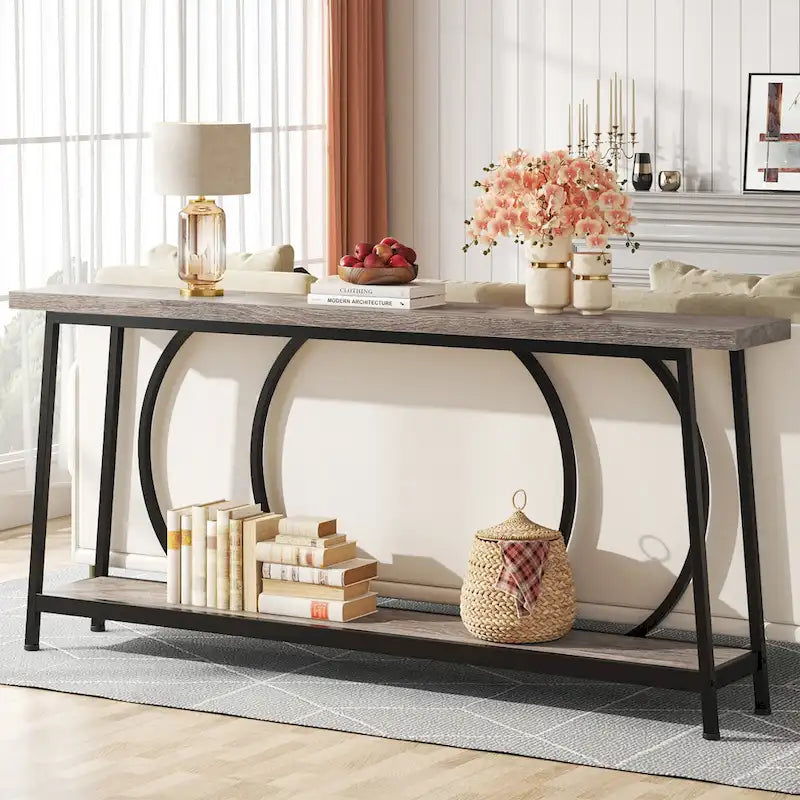 Tavolo Consolle Stretto Extra Lungo da 180 cm con Struttura in Metallo per Ingresso Soggiorno