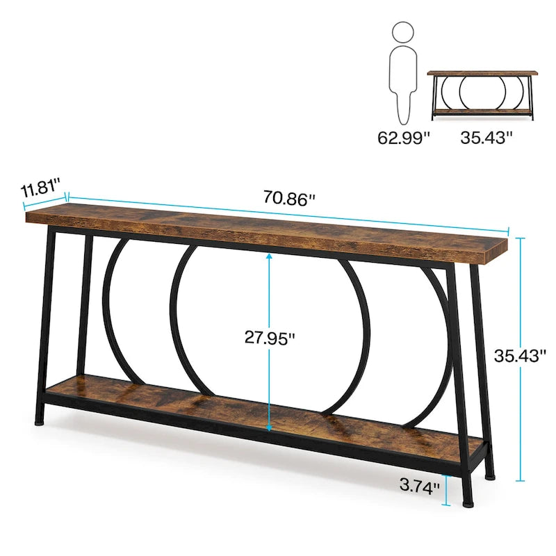 Tavolo Consolle Stretto Extra Lungo da 180 cm con Struttura in Metallo per Ingresso Soggiorno