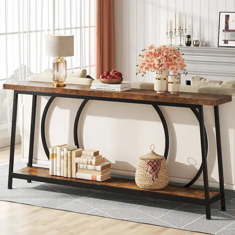 Tavolo Consolle Stretto Extra Lungo da 180 cm con Struttura in Metallo per Ingresso Soggiorno
