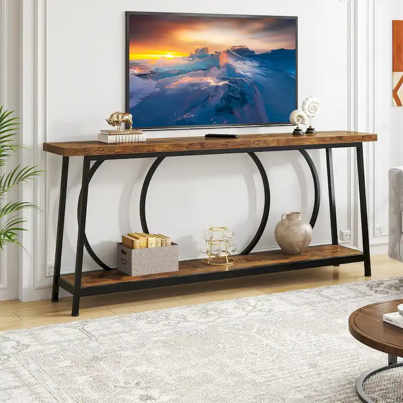 Tavolo Consolle Stretto Extra Lungo da 180 cm con Struttura in Metallo per Ingresso Soggiorno