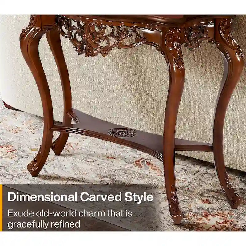 Tavolino Consolle a Due Livelli con Elegante Design Intagliato per Ingresso Soggiorno