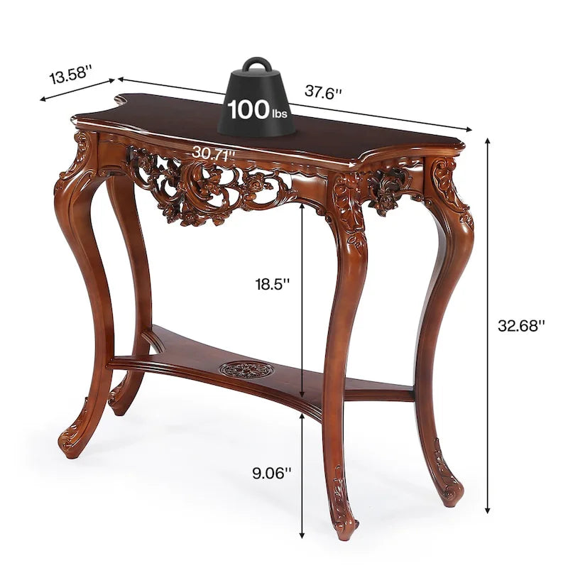Tavolino Consolle a Due Livelli con Elegante Design Intagliato per Ingresso Soggiorno