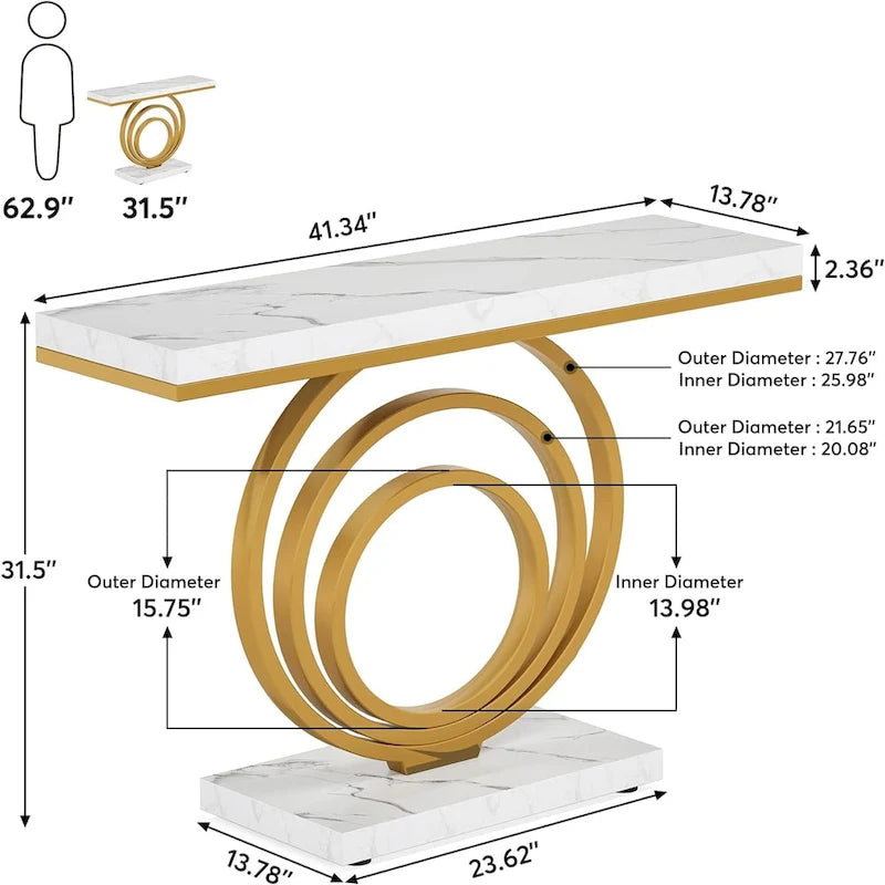 Console de table d'entrée dorée de 41 pouces, table d'appoint moderne pour salon, couloir, entrée, plateau en placage effet marbre
