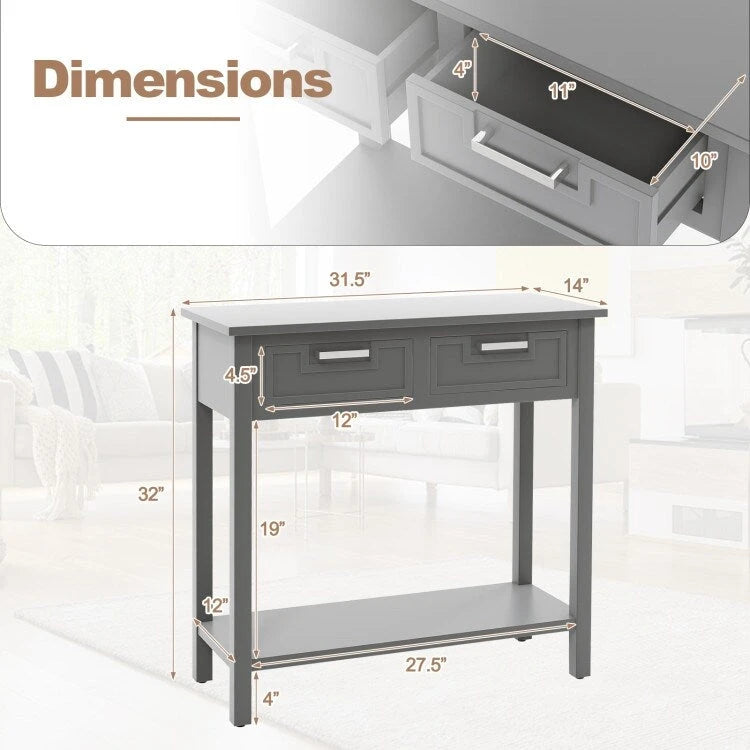 Console étroite avec tiroirs et étagère de rangement ouverte - 80L x 35,5l x 81H