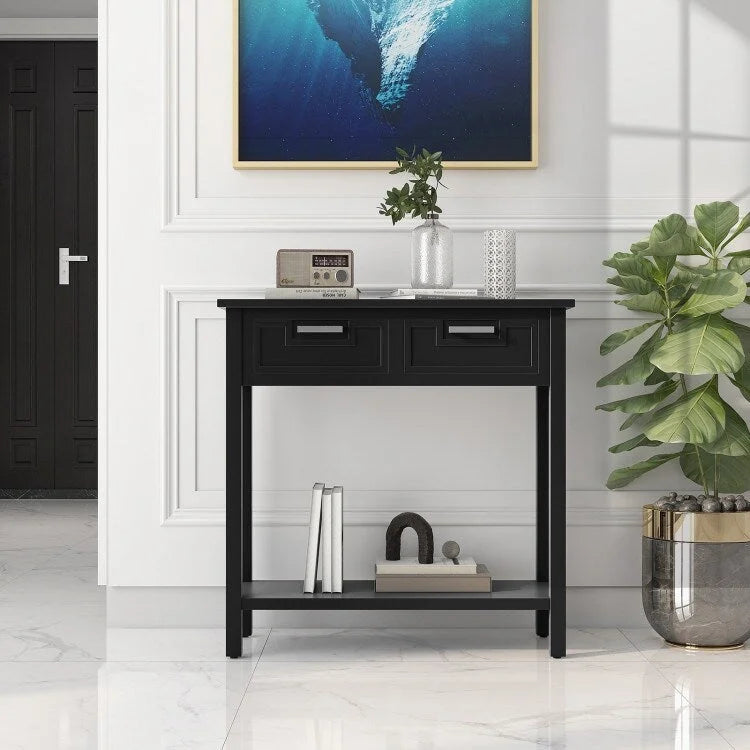 Console étroite avec tiroirs et étagère de rangement ouverte - 80L x 35,5l x 81H
