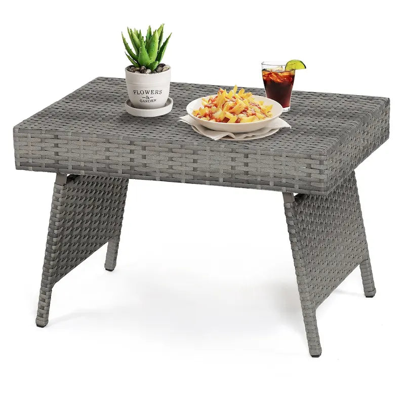 Tavolino Pieghevole in Rattan e Vimini per Patio Costway - 24 x 16 x 16 (L x P x A)