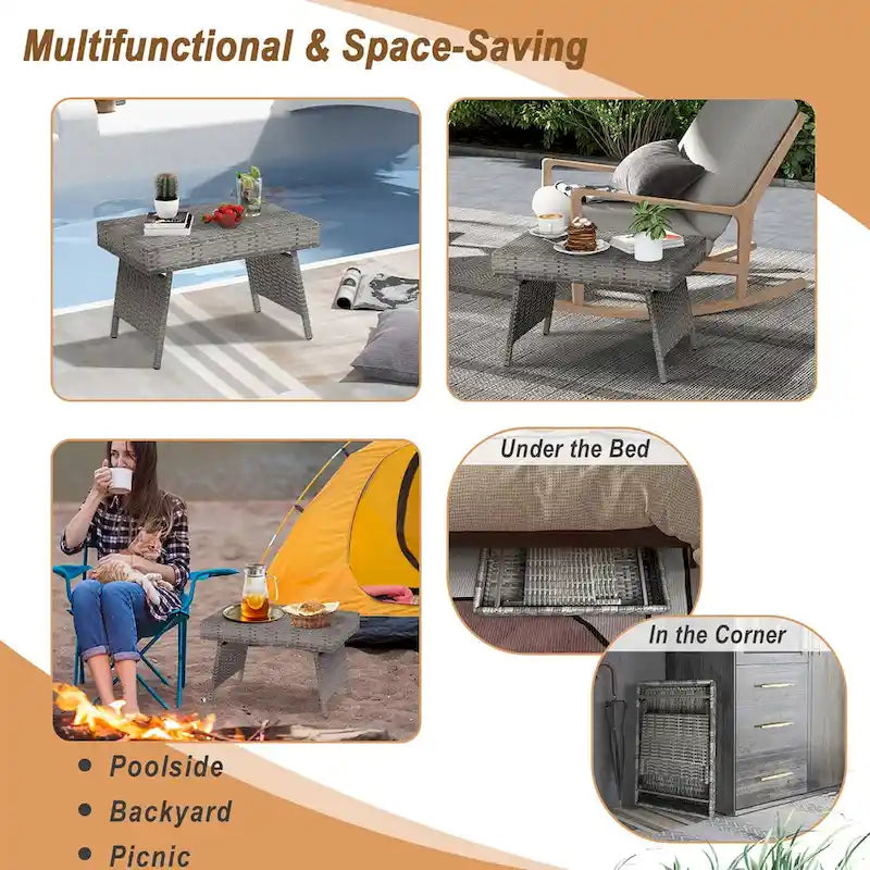 Tavolino Pieghevole in Rattan e Vimini per Patio Costway - 24 x 16 x 16 (L x P x A)