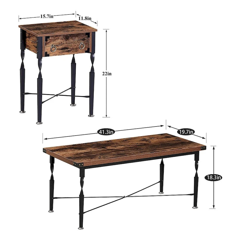 Taomika Comodini, Tavolino da Caffè, Set di Tavolini Moderni, Marrone Rustico, Set da 1/2/3