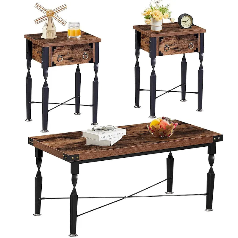 Taomika Comodini, Tavolino da Caffè, Set di Tavolini Moderni, Marrone Rustico, Set da 1/2/3